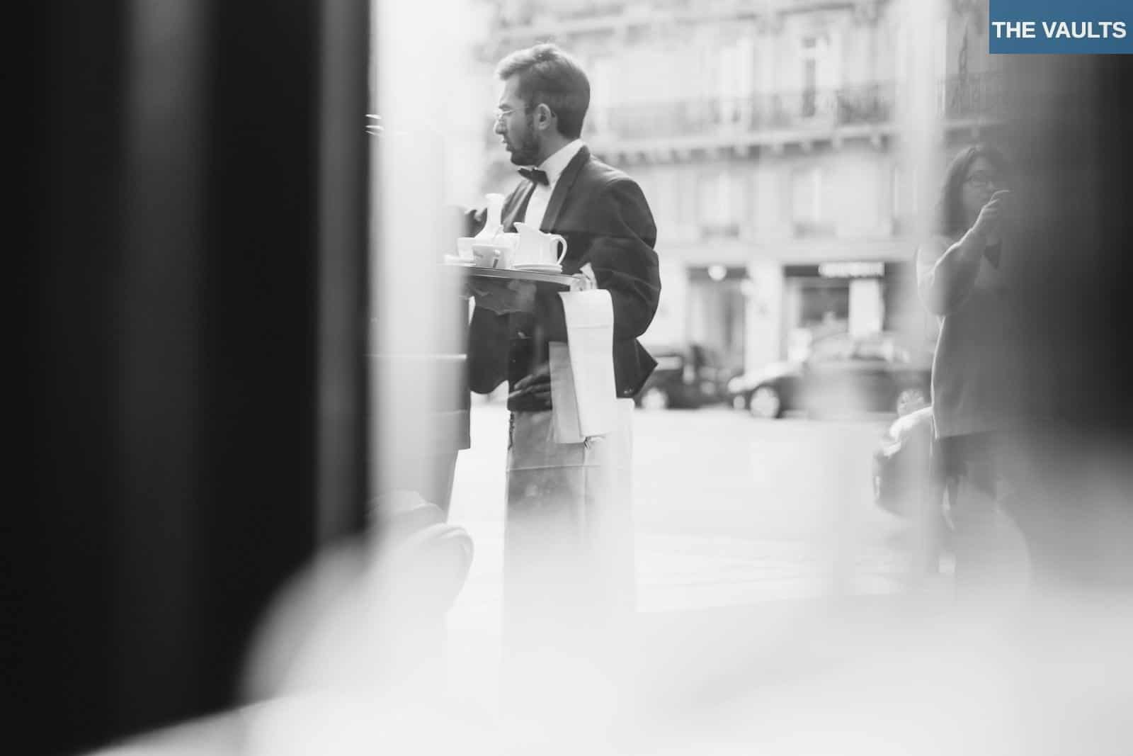 greyscale photo of man