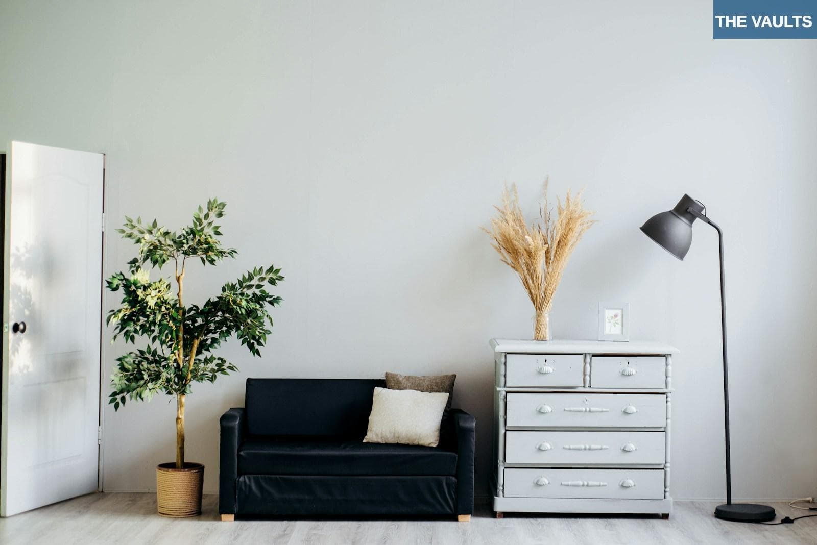 dresser beside sofa