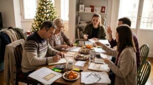 Familiares organizando décimos compartidos de lotería